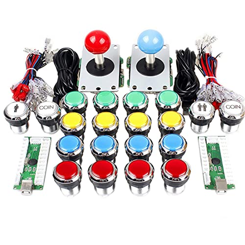 Hundnsney Kit D'Arcade Ellipse 2 Joueurs PoignéEs de Manette de Chauve-Souris Ovale LED Boutons D'Arcade ChroméS pour ContrôLeur Standard D'Arcade Jeux de Bricolage Cover