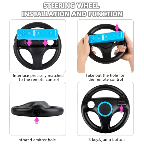 Image of LongLongJin 2 Racing wii Steering Wheels And 2 wii Zapper Gun controller Premium Accessories, Compatible With Nintendo Wii U Remote and Nunchuck Games(Black)