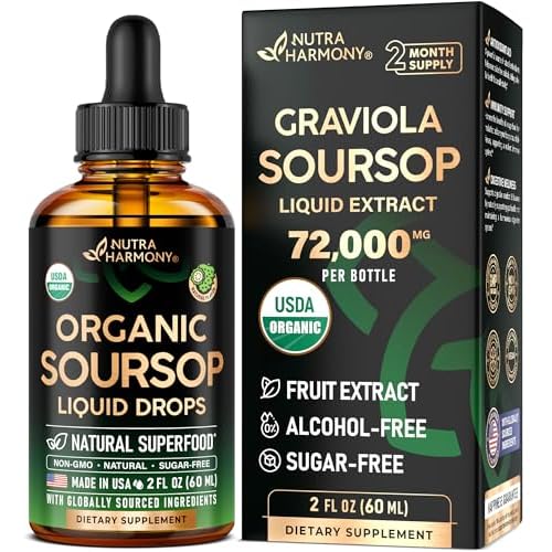 USDA Organic Soursop - Soursop Bitters Liquid - Graviola Fruit Extract - Antioxidant for Digestion & Detox | Energy Boost & Immune Support - Sugar & A