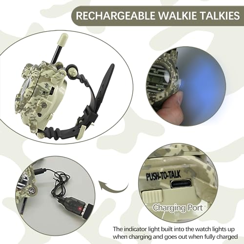 cxjoigxi Walkie Talkies for Kids Rechargeable, Spy Watch Army Toys, 7 in 1 Walkie Talkie Watches with Flashlight, Two-Way Radios Long Range Interphone Toy Gifts for Boys Girls fit Outdoor Game Camping by cxjoigxi - Image 4