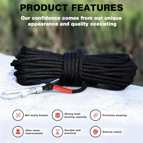 Image of HASTHIP 10m Clothes Drying Rope - Heavy Duty Polyester Cloth Rope for Drying Clothes with Hook 8mm Steel Core Clotheslines Wire Cloth Dry Ropes Wire, Black