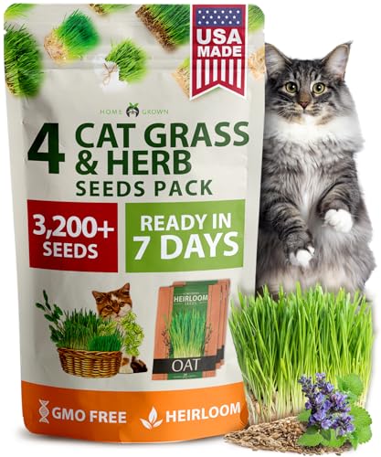 Home Grown 3200+ Indoor Cat Grass Refill Non-GMO USA Grown Catnip Oat & Alfalfa Seeds Cat Grass Kit Replacement Fast-Growing Pet Grasses for Cats Digestion & Hairball Relief
