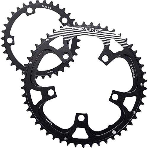 BUCKLOS 110BCD Bike Chainring Set with Pin, Double Round 5 Bolts Aluminum...
