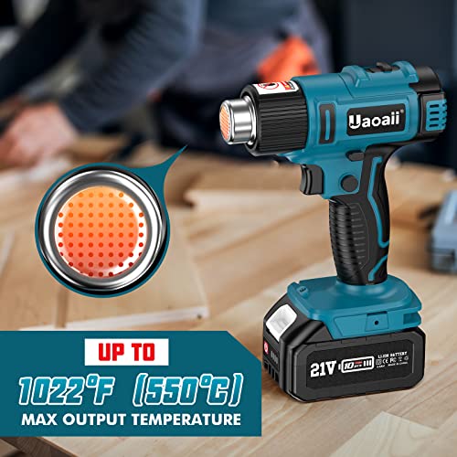 Cordless-Heat-Gun-Uaoaii-21V-Hot-Air-Gun-w-2x-40Ah-Rechargeable-Battery-4-Nozzle-Led-Light-Suitcase-2-Temp-Setting-Max-1022F550C-Heat-Gun-for-Crafts-Shrink-Tubing-Resin-Decorating