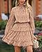 BTFBM Long Sleeve Fall Dresses for Women 2025 Summer Casual Tie Neck Ruffle Tiered A Line Wedding Guest Short Mini Dress(Leopard Coffee, Large)