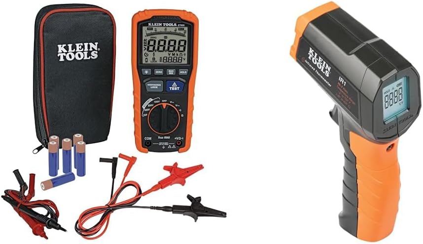 Klein Tools ET600 Megohmmeter Multimeter with 4000MΩ Insulation Tester and Klein Tools IR1 Infrared Thermometer with -4°F to 752°F Range