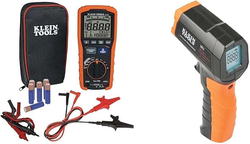 Klein Tools ET600 Megohmmeter Multimeter with 4000MΩ Insulation Tester and Klein Tools IR1 Infrared Thermometer with -4°F to 752°F Range