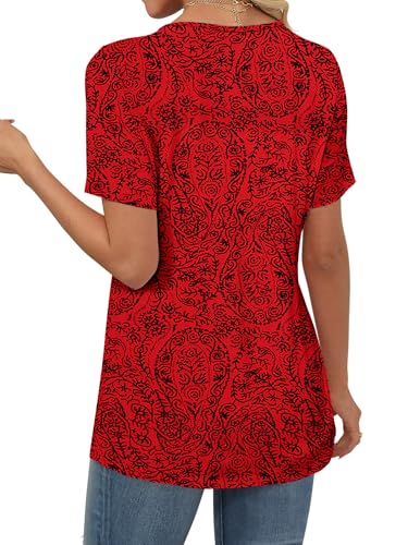 ONLYSHE Womens V Neck Shirts Short Sleeve Tops Front Knotted T Shirt Casual Solid&Floral Tunic Summer Henley Tees Blouse4