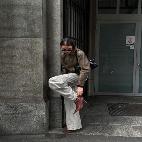 Goiphrri Mid Calf Boots for Women Dressy Sexy Pointed Toe Stiletto Boot Heels Side Zipper Wide Calf Boots Fashion Trendy Fall Boot for Women3