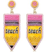 Teacher Earrings Beaded Pencil Earrings for Women Colorful Pencil Drop Dangle Earrings Statement ...