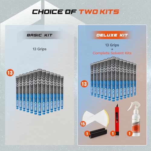 Full Choice Cross Corded Golf Grips 13 Pack, Low Taper Design, Choose from 13 Grips or 13 Grips with All Kits, 3 Sizes 5 Colors Options, Multi-compound Hybrid Golf Club Grips, CG01 Series