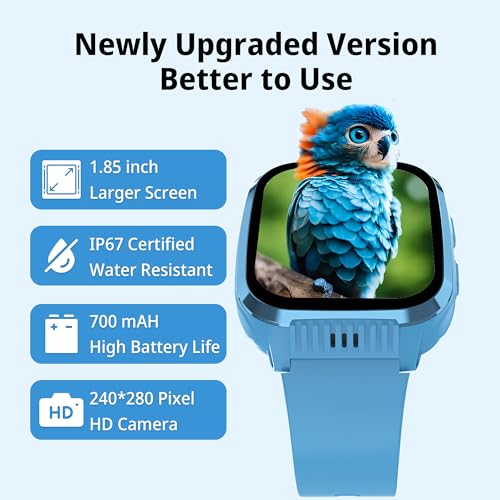 Image of 4G Kids Smart Watch with GPS Tracker & Video Calling Texting Kids Smart Watch Boys Age 5-12, 12 /24 Hr SOS Call Voice Chat Alarm Clock Camera Pedometer Sport Mode Boys Gifts (Blue)