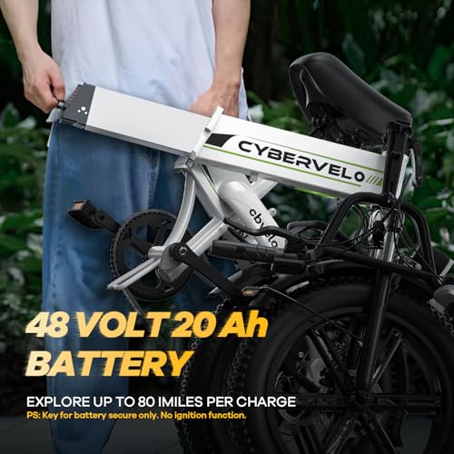 Image of 1000W Folding Electric Bike, 48V 20.8AH Large Removable Battery E-Bike, 30+MPH, 80 Miles Max Range, 20 inch Fat Tire Electric Bike for Adults, Adult Electric Bicycles for Commute