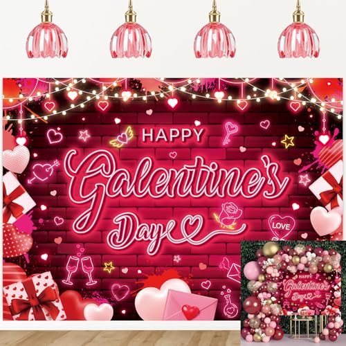Image of Happy Galentines Day Backdrop 8x6FT Red Pink Galentines Day Photography Background for Girls Ladies Valentine