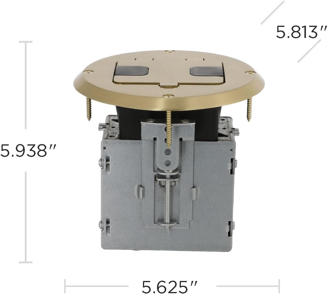 RACO 6239BP Floor Kit with Recessed Duplex 15A TR Device and Adjustable Steel Box, 1-Gang, Brass - Image 3
