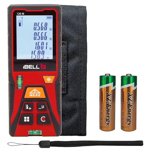 Image of iBELL DM120-02 Laser Distance Meter 120M | Indoor & Outdoor | Max /Min, Continuous, Area, Volume, Pythagoras | Unit Conversion | 30 Data Records | Auto Off | Battery Included | Home & Professional