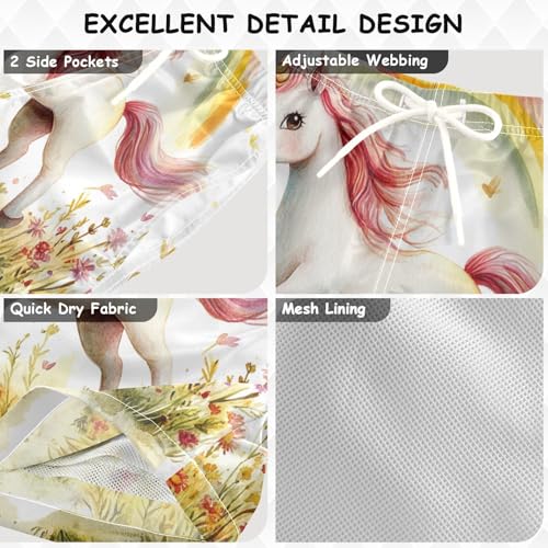 Pigsaly Boys Swim Trunks Cute Unicorn Rainbows Floral Boys Board Shorts Swimsuit Swimwear Summer Bathing Suit 5T3