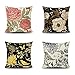 Lieson Juego de 4 fundas de almohada de 20 x 20 cm, para exteriores, 50 x 50 cm, crisantemo, pájaro, peonía, flores, fundas de cojín, rosa, beige, negro, amarillo, lino