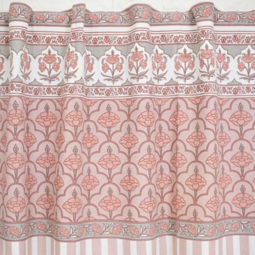 Image of Peepul Tree Pure Cotton Curtain Set of 2 Handwoven and 1 Printed Curtain | Dusty Pink and Off-White | 7 Feet | Set of 3 | Royal Courtyards Collection