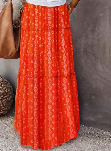 Image of Happy Sailed Womens Floral Print Boho Maxi Skirt Elastic High Waist Pleated Ruffle Flowy Long Skirts S-XL