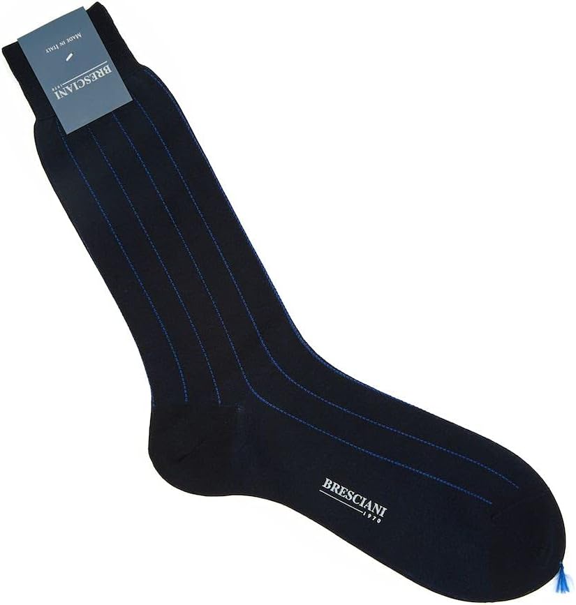 Bresciani Mid-Calf Vertical Stripes Egyptian Cotton Men's Italian Dress Socks