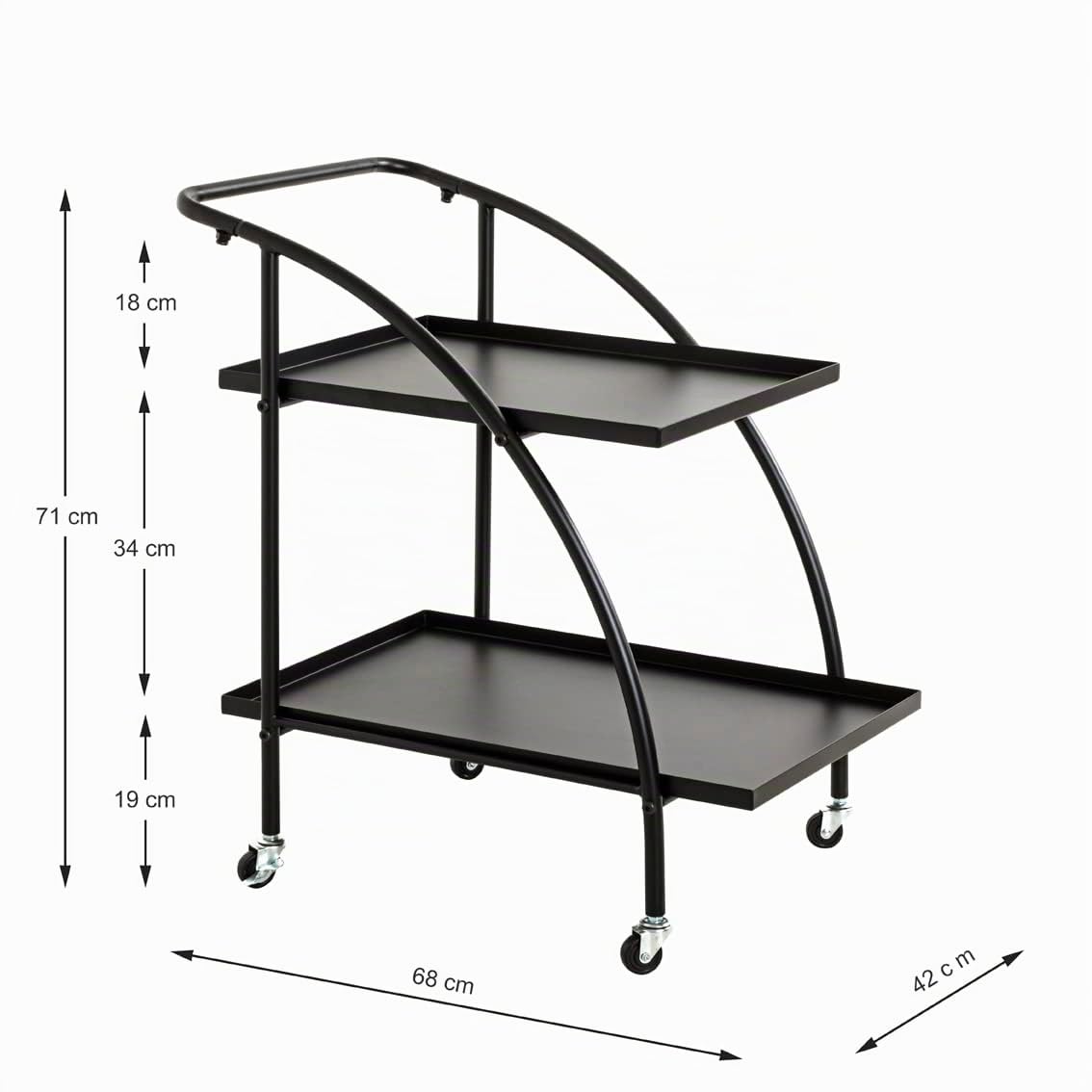 HAKU Carrello di servizio nero, metallo - Dim. L 68 cm x A 71 cm x P 42 cm, Stile Moderno