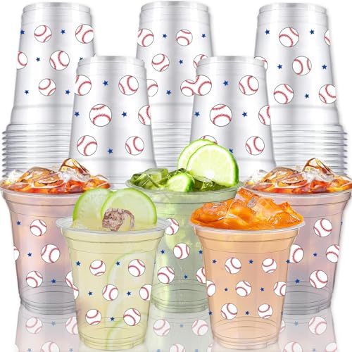 VDESFUEBY 40 Baseball Party Cups 12 oz Baseball Party Decorations Disposable Clear Plastic Party Cups for Baseball Theme Birthday Party Decor Supplies
