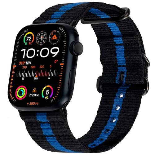 Hiking Trail Nylon Band | The Original Rugged Compatible with Apple Watch Bands for Men & Women - Soft, Breathable, Woven Water-Resistant Nylon Mens iWatch Strap | Fits 42mm 41mm 40mm Series 10 & All Models (Thin Blue Line)