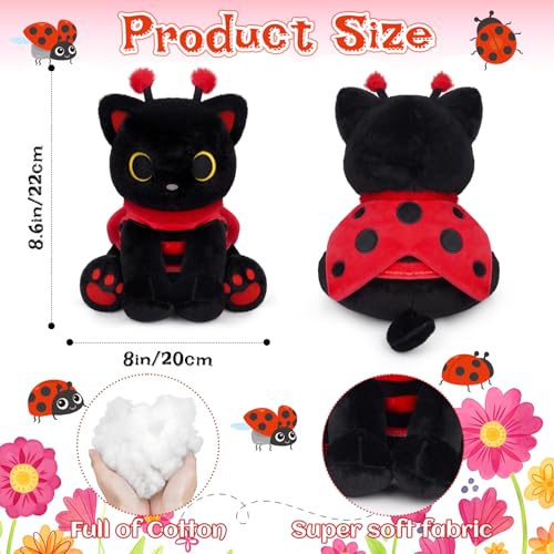 Image of Black Cat Plush with Removable Ladybug Costume, 8inch Cute Ladybug Gifts | Big Eyes Cute Soft Huggable Toy for Boys Girls,Toddlers Insect-Themed Room Decor Birthday Gifts