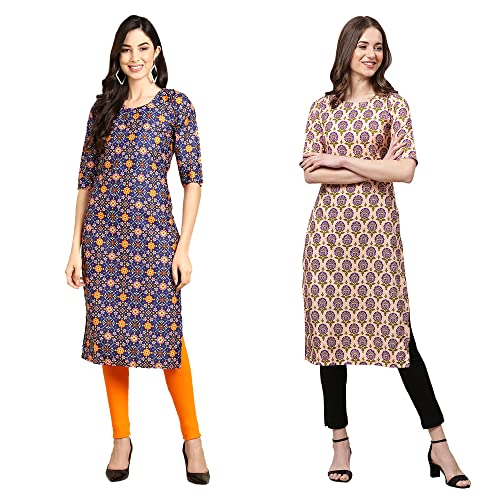 Image of Pinkmint Women's Crepe Digital Print Straight Kurta (Pack of 2)
