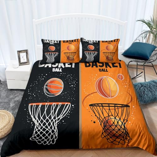 Housse de Couette Basket 240x220 cm Parure Lit Double Orange Coton Polyester Pas Cher