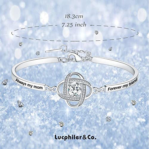 Lucphiler & Co. Christmas Gift, Engraved ‘Always My Mother/Daughter/Sister Forever My Friend’ Love Knot/Infinity Bangle Bracelet, Birthday Anniversary Valentines Xmas Jewelry Presents for Women3