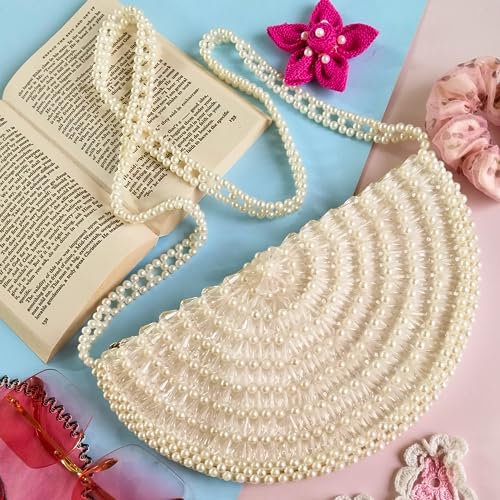 Tipsy Closet Vintage Elegant Hand-Crafted Pearl Beaded Stylish Bridal Purses Evening Clutch Bag For Women's & Girls (White) (Pack of 1) - Image 5