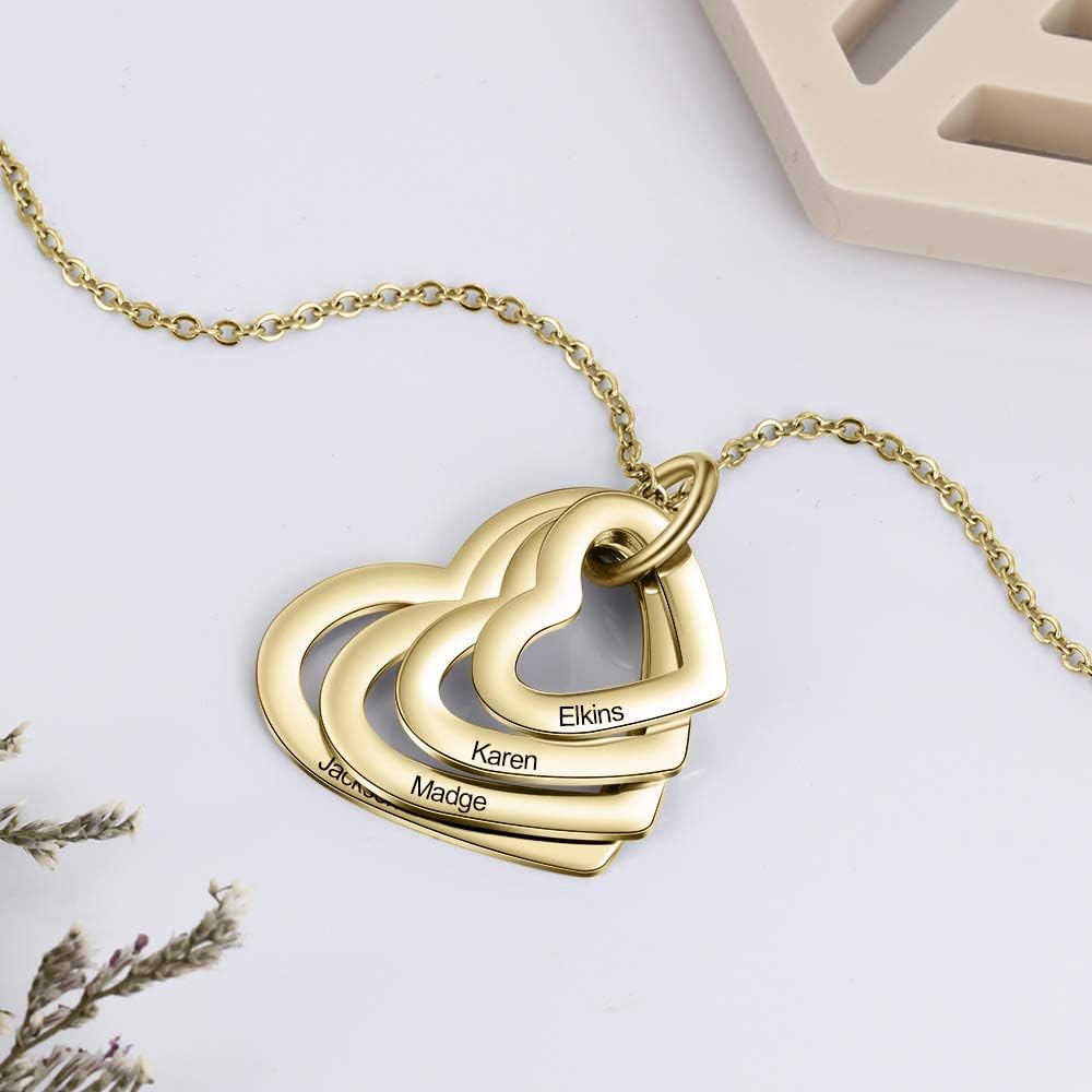 Personalized Mother Name Necklace with 2-5 Names for Women Customized Heart Pendant BFF Necklaces for 2-5 Custom Family Name Necklaces for Mom