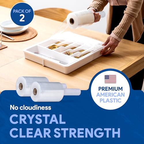 Image of International Plastics Co. 2 Pack of 5 inch Plastic Stretch Film Wrap with Handles 1000 feet Each 500% Stretch Ability