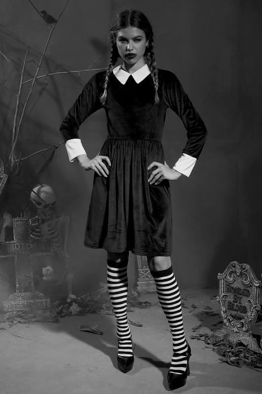 halloween costumes with black mini dress Womens Long Sleeve A-Line Pleated Flare Velvet Wednesday Addams XL Clothing, Shoes & Accessories Sparkly Dresses Civil Wedding Dress Ideas Size:17/36