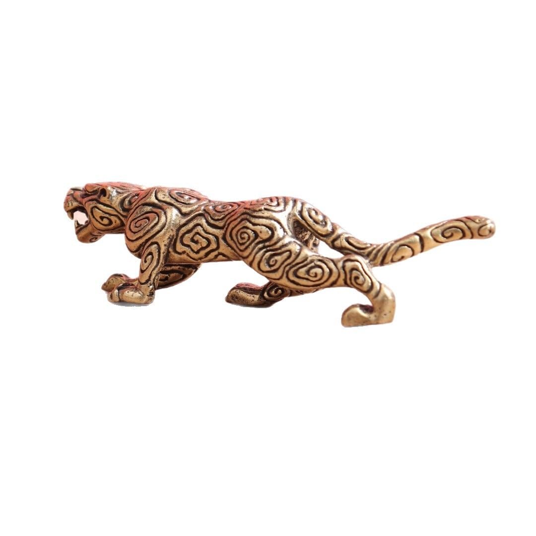 Huffa Brass Tiger Talisman Leopard Figurine Vintage Metal Desktop Ornament Tea Pet