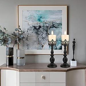 Candle Holders for Pillar Candles Gothic Matte Black Vintage Tall Candle Holders Set of 2 Decorative Large Table Centerpieces Candle Stand Decor (Black 2PCS A) Candle Holders for Pillar Candles Gothic Matte Black Vintage Tall Candle Holders Set of 2 Decorative Large Table Centerpieces Candle Stand Decor Black 2PCS A