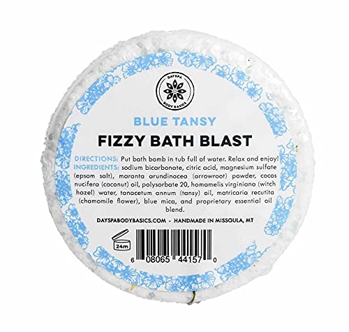 Blue Tansy All-Natural Fizzy Bath Blast - Vegan Bath Bomb Made with Pure Essential Oils to Help You Relax, Hypoallergenic, Plant-Derived, Handmade in USA by DAYSPA Body Basics