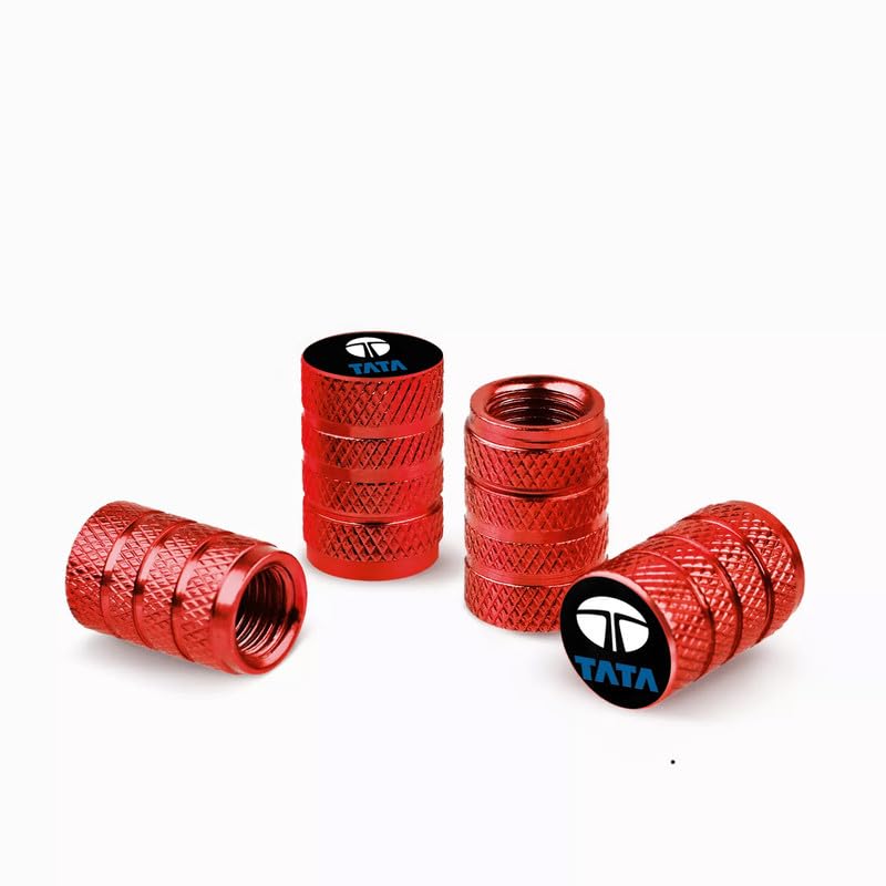 Image of CONTACTS Compatible with Ta-Ta 4pcs Red Car Tire Valve Stem Caps, Universal Wheel Air Dust Covers, Aluminum Tyre Rim Ventil Accessories