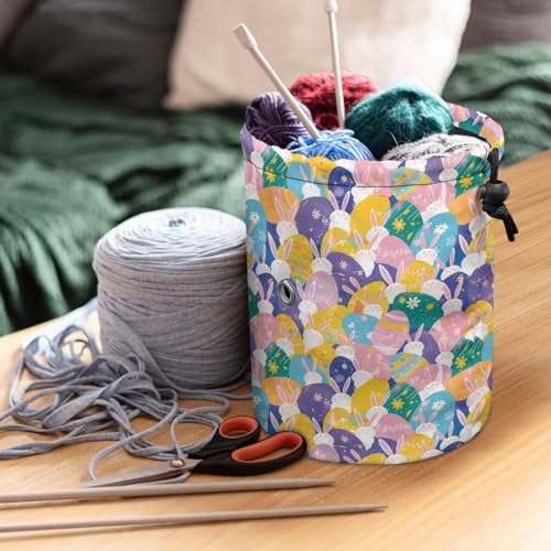 Image of Sellikakes Colorful Bunny Egg Small Yarn Bag Knitting Organizer Crochet Storage Bag Store Crocheting Supplies Needles Skein Balls Sewing Accessories