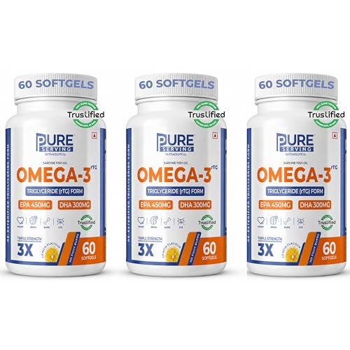 Image of Omega 3 Fish Oil Capsules | Triple 3X Strength 450mg EPA & 300mg DHA | Re-Esterified Triglyceride (rTG) Form | Vitamin D3 K2-MK7 & Vitamin E | Lemon Flavour | Burpless | Pack of 3 | 180 Softgels