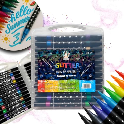 be place kids Canetinhas Glitter Ponta Dupla – 24/36 / 48 Canetas – 48/72 / 96 Cores – Marcadores Coloridos para Desenho, Escrever, Lettering e Artes (96 cores)