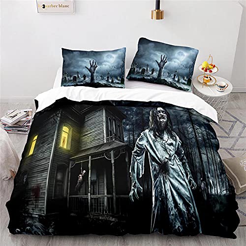 Ropa De Cama Terror Ropa De Cama Y Almohadas con Cremallera Fundas Nordicas Cama 220X240 Cm + 2 Fundas De Almohada 50X75Cm Microfibre Suave Hipoalergénico