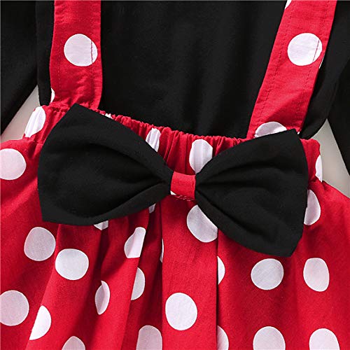 Baby Girls Skirts Set Ruffle Cloth +Polka Dot Overall Dress Bow Polka Dot Skirt Set (Black And Red, 3-4 T) #TOP5