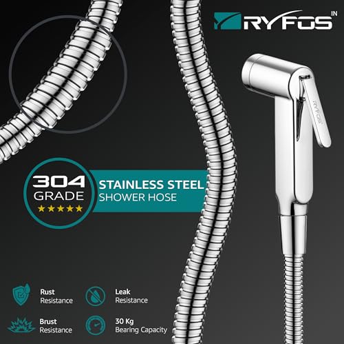 Image of India's 1st Lifetime Support Brand, R1005HF, ABS, Health Faucet | Jet Spray Gun for Toilet with SS-304 Grade 1-1.25 Mtr Grade Flexible Hose Pipe & Wall Hook | Chrome Finish