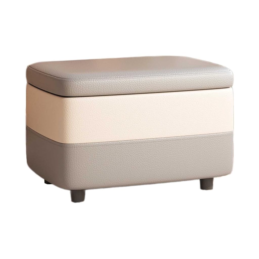 Pouf de rangement élégant sur pieds en bois, coffre robuste de grande capacité