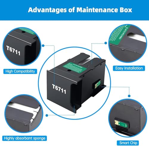 Image of CANOFF T6711 C13T671100 Ink Maintenance Box Compatible for Workforce Pro WF-3620DWF 3640DTWF 7110DTW 7610DWF 7620DTWF Workforce WF-3620 3640 3641 7111 7610 7720(with Chip)(T6711 Maintenance Box)