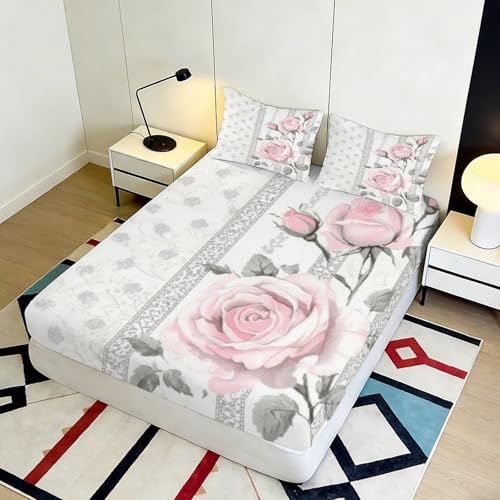 Drap housse imprimé 3D rose microfibre grande poche 90x200 - 5