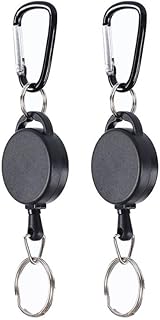 Carretes retráctiles para insignias, llavero retráctil, soporte extensible para insignias con cinturón de llave, carrete de insignia, carrete de tracción, color negro (paquete de 2)